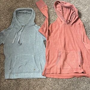 Two Prana Cozy Hoodies - Blue and Pink. Waffle style